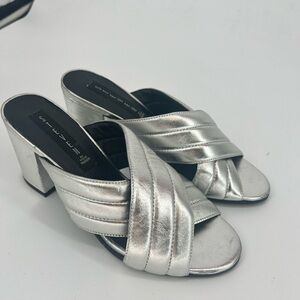Steve madden Silver Metallic Slip-On Block Heel Sandals - Women
